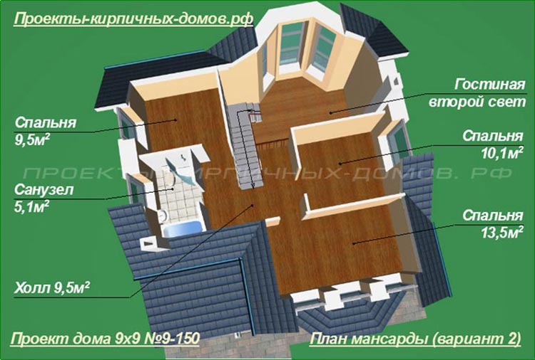 план 2 этажа дома 9 на 9 (2 вариант)
